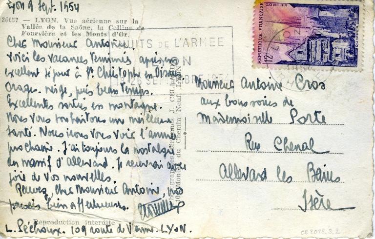 Carte postale adressée à Antoine Cros