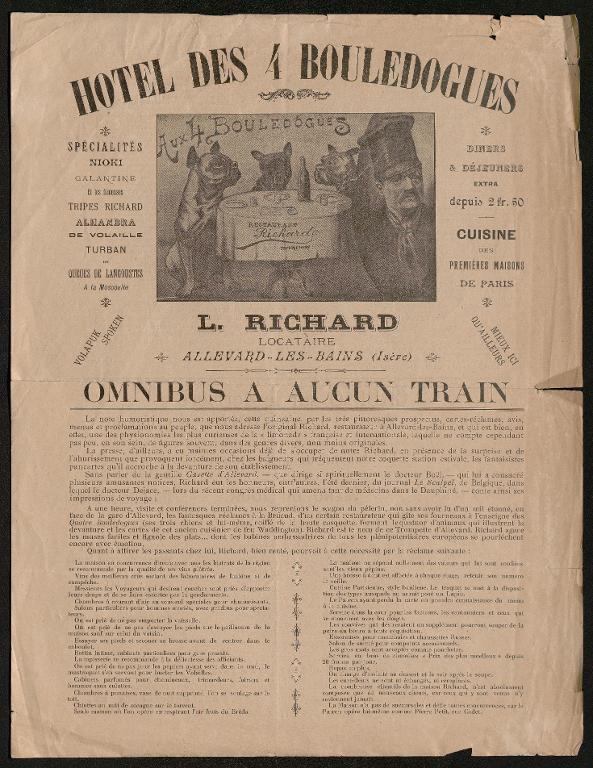 Publicité pour l'hôtel des 4 bouledogues