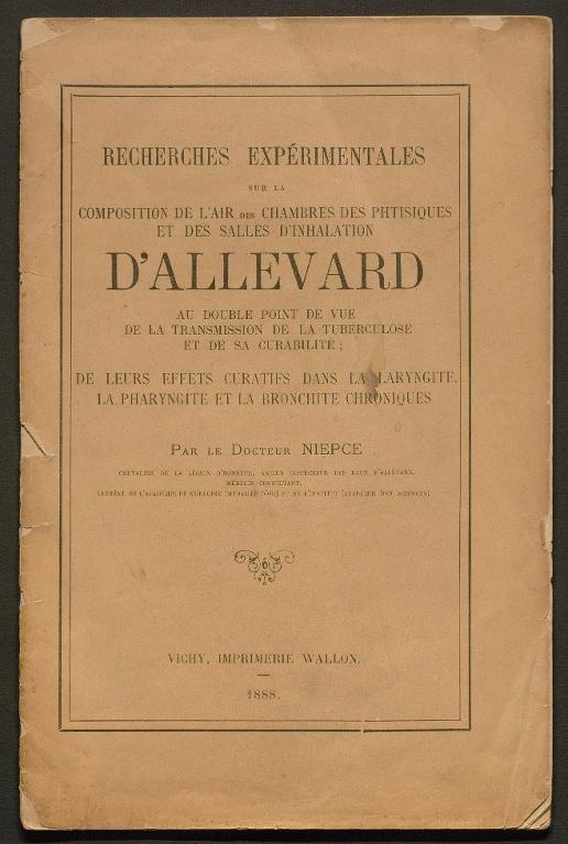Recherches expérimentales sur la composition de l'air des chambres des phtisiques et des salles d'inhalation d'Allevard
