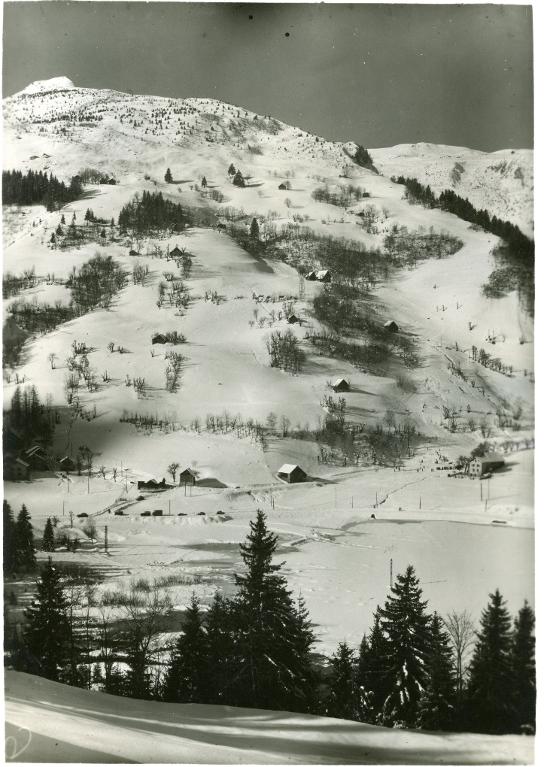 Vue des pistes de descente du Crêt du Bœuf à La Bourgeat