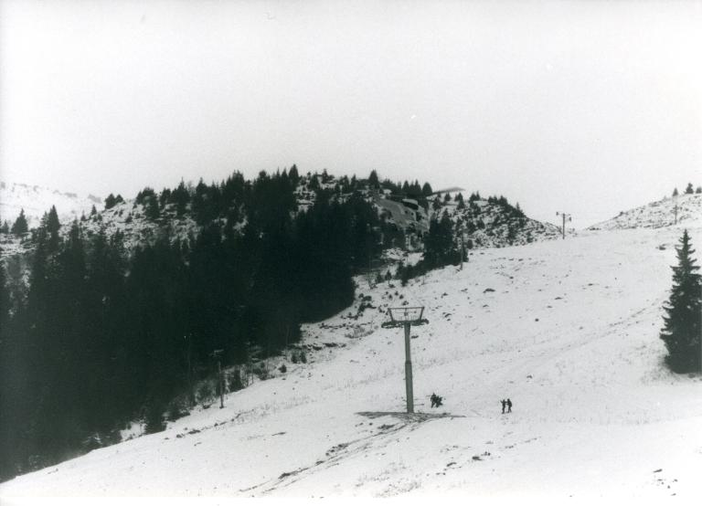 Chantier du télésiège de Grand-Paul : installation de la partie supérieure d'un pylône