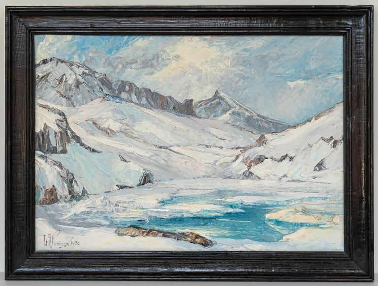 Aux Sept-Laux, le lac de Cottepens sous la neige - Fond sur le pic des Eustaches et le Bernard