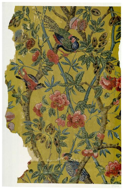 Papier peint - Décor d'oiseaux sur fond jaune