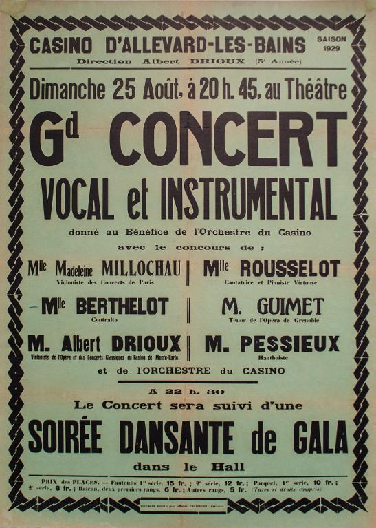 Affiche - Casino d'Allevard-les-Bains, Grand concert vocal et instrumental