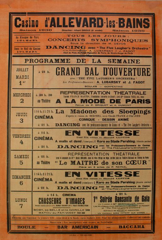Affiche - Casino d'Allevard-les-Bains, Saison 1930