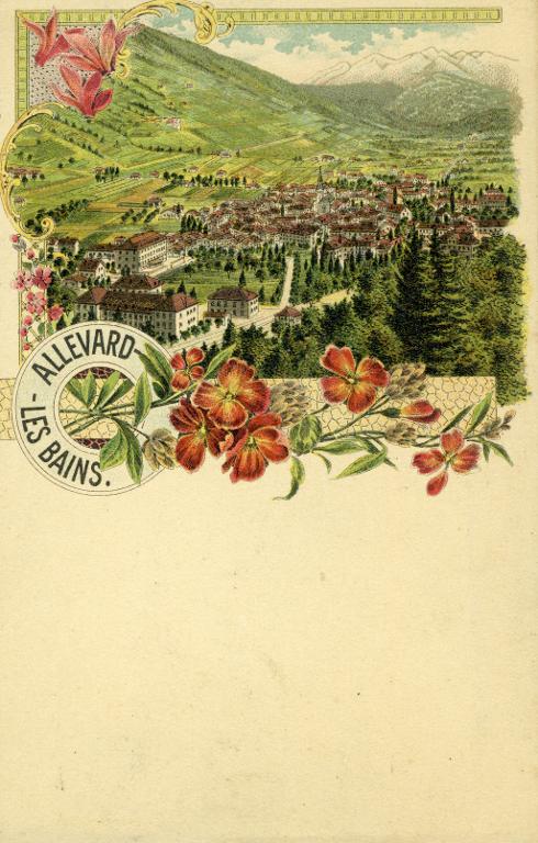 Allevard-les-Bains, vue générale aérienne, motifs floraux